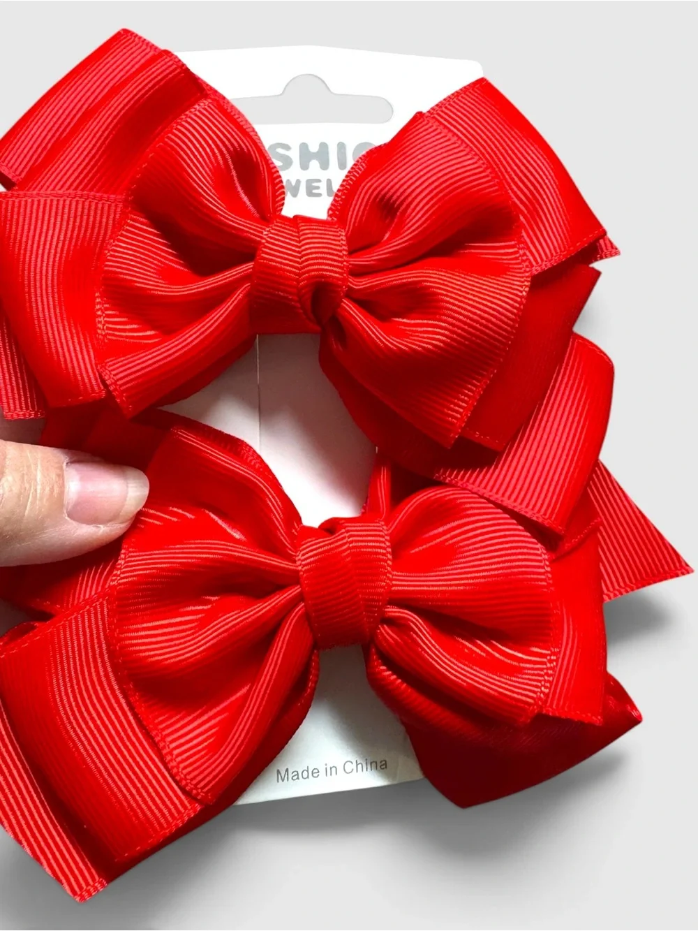Set of 2 Large Red Boutique Grosgrain Hair Bow Clips NWT
